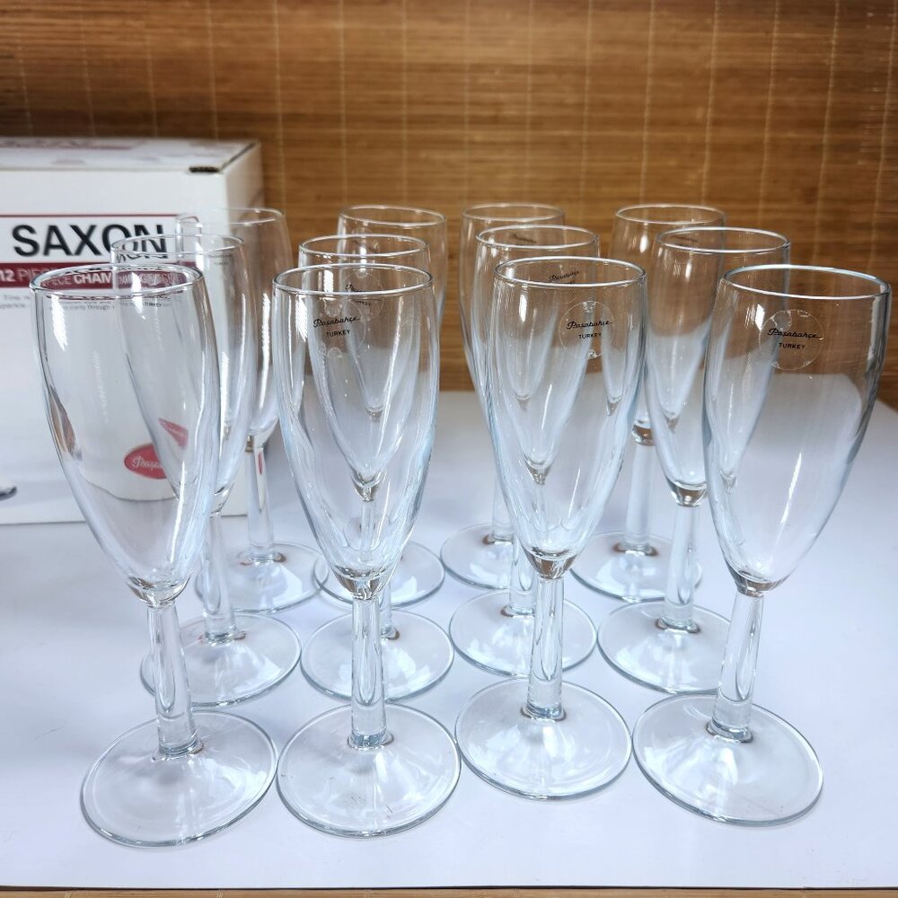 Pasabahce Champagne Flutes Glasses 12 Piece Set Wine Set Contemporary & Stylish